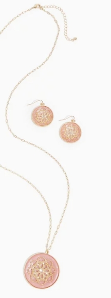 2X HOST PICK!!! Peach & Gold-Tone Floral Filigree Necklace & Earrings Set - Picture 2 of 2